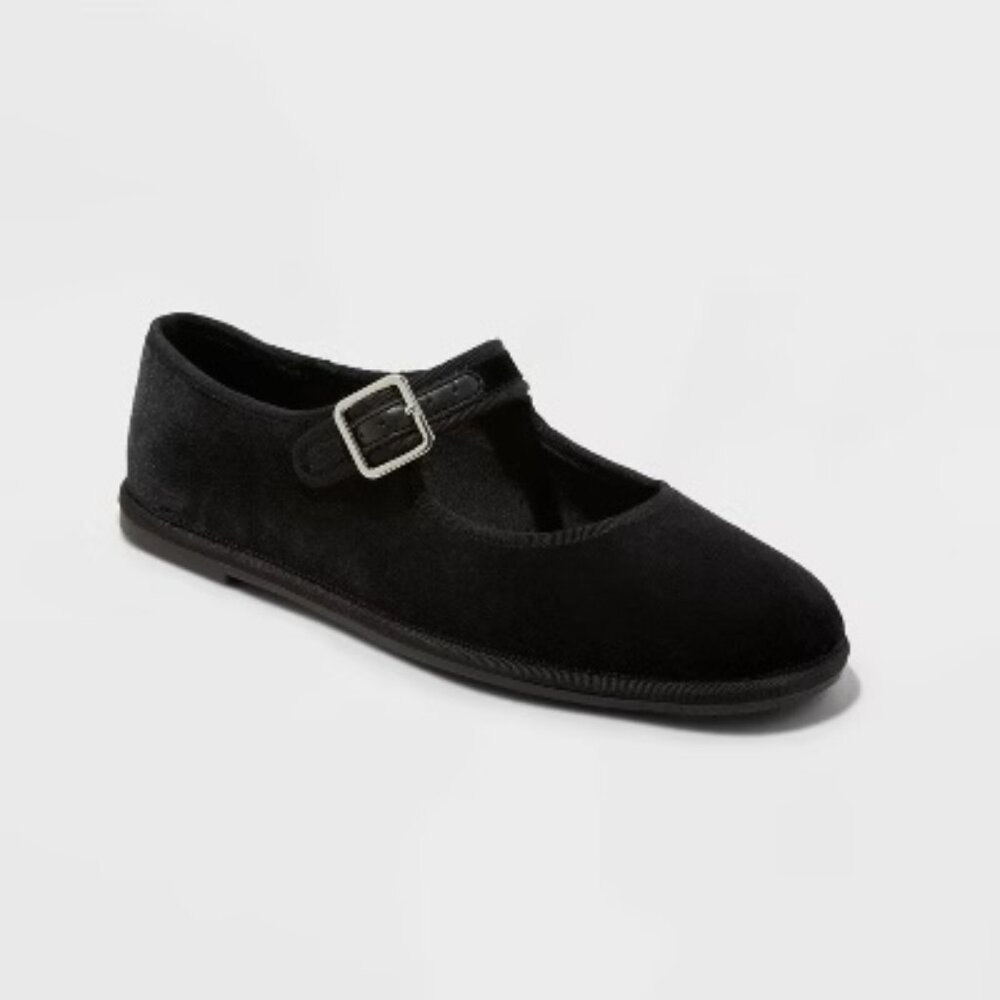 Universal Threads Black Velvet Mary Jane Ballet Flats